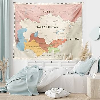 Amazon.co.jp: Lunarable 地図タペストリー レトロ 中央アジア